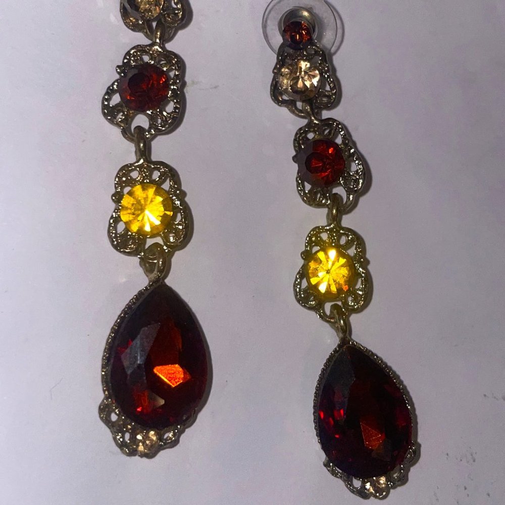 Vintage Rhinestone Teardrop Multicolor Topaz Dangle Earrings